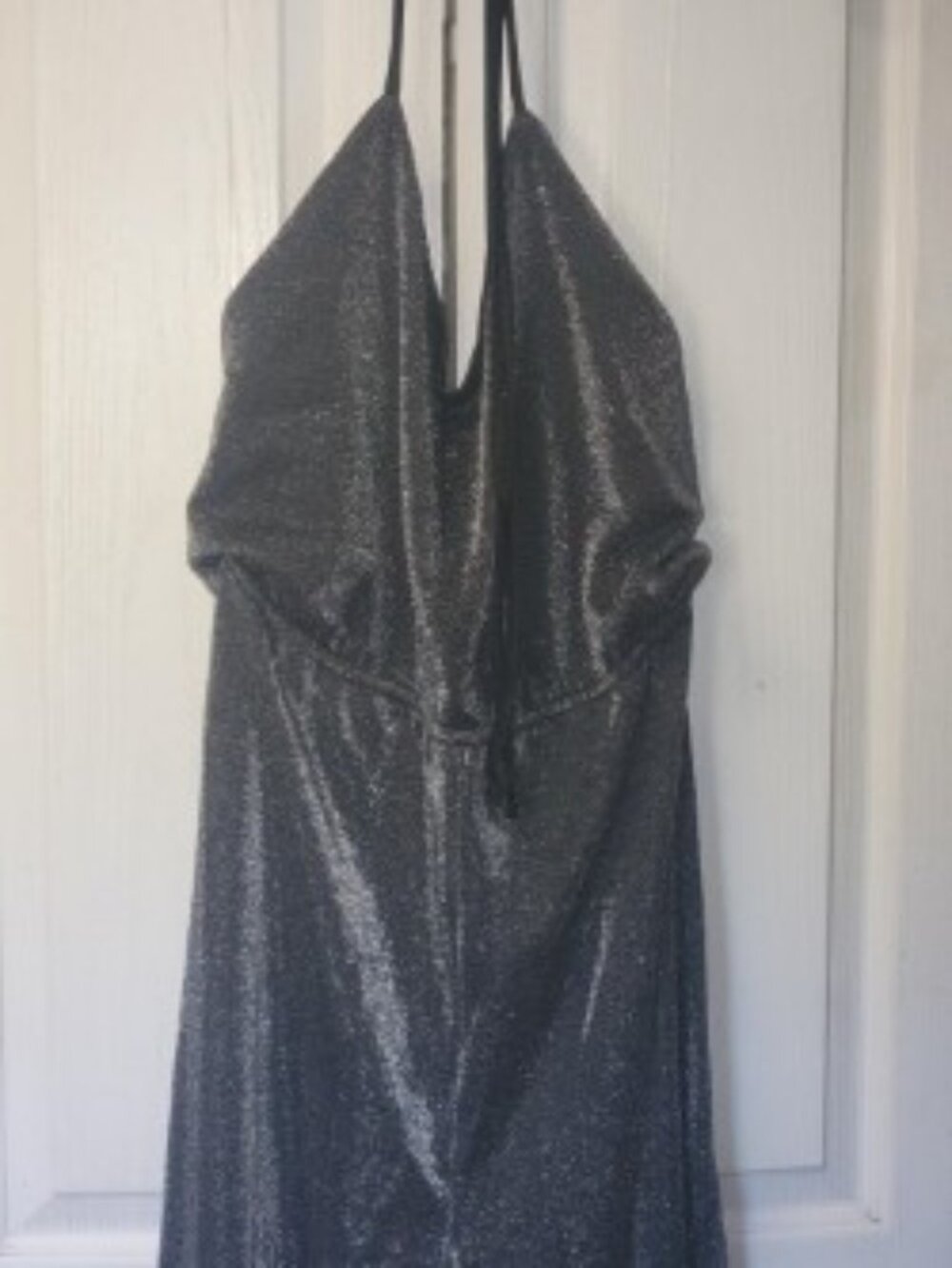 SO Women’s XXL Sparkly Halter Jumpsuit NWT Silver Shimmer Wide Leg